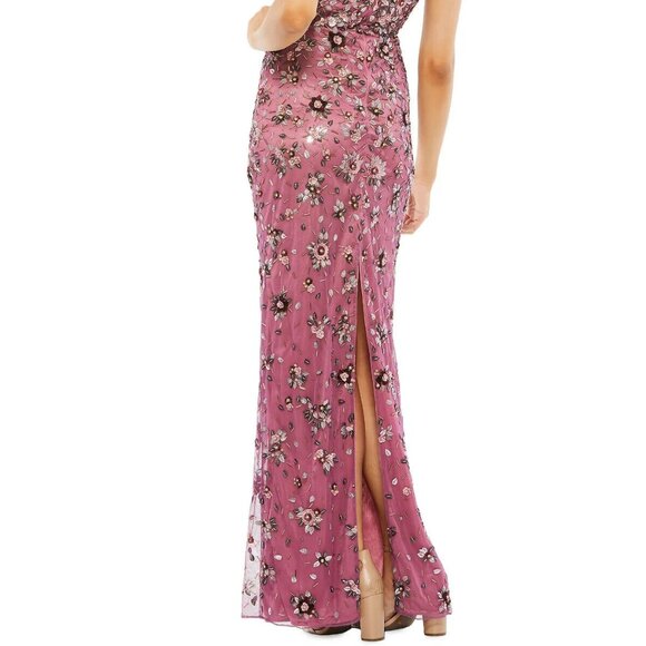 Mac Duggal Raspberry Purple Floral Beaded Column Gown - Picture 4 of 4